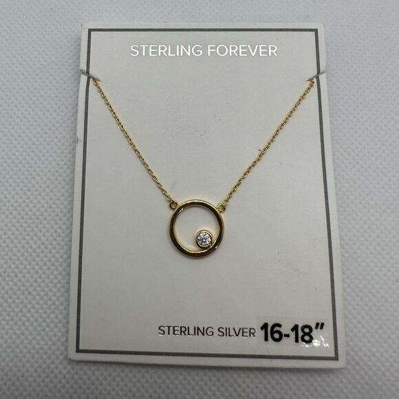 Sterling Silver Circle Pendant Necklace with CZ Stud NWT - Picture 2 of 7